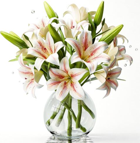 6PCS Artificial Lilies Set with 12 Heads Fully Bloomed Lilies and 6 Buds, Short Stem Real Touch Artificial Flowers for Home Hotel Flower Arrangement Party Decor (Pink) in Kuwait