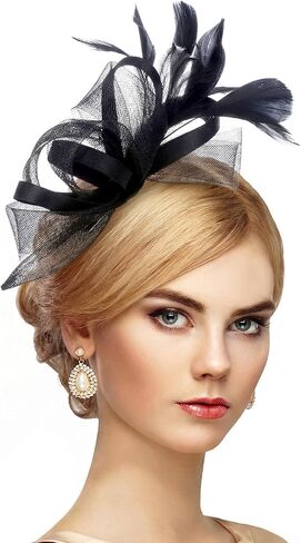 قبعات Zinniday 2026 الأنيقة Derby Fascinators - قبعة كنيسة شبكية من الريش فيكتوريا كنتاكي مع عصابة رأس قابلة للفصل للنساء in Kuwait