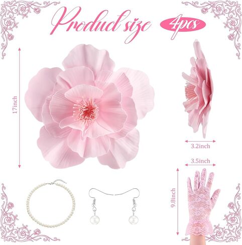 4 Pack Derby Fascinators Hat Accessory for Women Tea Party Pink Flower Hat with Lace Gloves Pearl Necklace Earrings Derby Race Accessory for Woman Cocktail Wedding Party in Kuwait