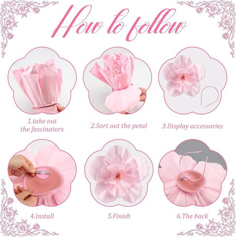 4 Pack Derby Fascinators Hat Accessory for Women Tea Party Pink Flower Hat with Lace Gloves Pearl Necklace Earrings Derby Race Accessory for Woman Cocktail Wedding Party in Kuwait