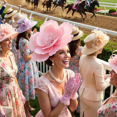 4 Pack Derby Fascinators Hat Accessory for Women Tea Party Pink Flower Hat with Lace Gloves Pearl Necklace Earrings Derby Race Accessory for Woman Cocktail Wedding Party in Kuwait