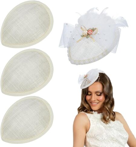 FINGERINSPIRE 4 PCS Sinamay Hat Fascinator Base 5.1x4.1Inch Linen Hat Fascinator Millinery Base Floral White Teardrop Sinamay Hat Base Cocktail Hat Making Base for DIY Craft Millinery Making Material in Kuwait