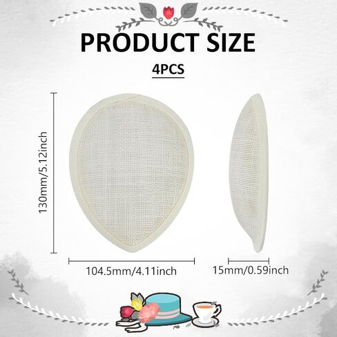 FINGERINSPIRE 4 PCS Sinamay Hat Fascinator Base 5.1x4.1Inch Linen Hat Fascinator Millinery Base Floral White Teardrop Sinamay Hat Base Cocktail Hat Making Base for DIY Craft Millinery Making Material in Kuwait