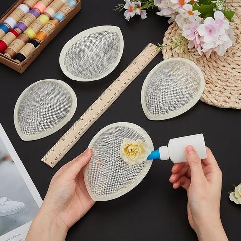 FINGERINSPIRE 4 PCS Sinamay Hat Fascinator Base 5.1x4.1Inch Linen Hat Fascinator Millinery Base Floral White Teardrop Sinamay Hat Base Cocktail Hat Making Base for DIY Craft Millinery Making Material in Kuwait