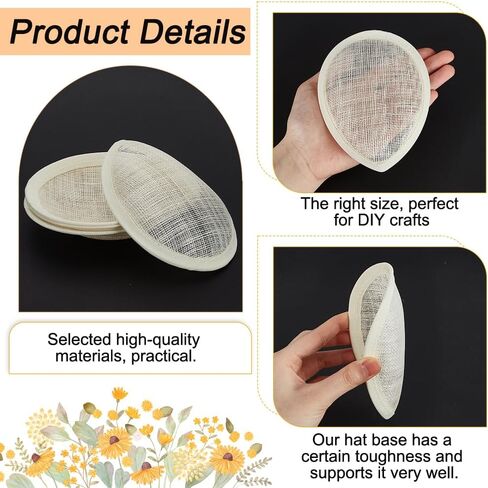 FINGERINSPIRE 4 PCS Sinamay Hat Fascinator Base 5.1x4.1Inch Linen Hat Fascinator Millinery Base Floral White Teardrop Sinamay Hat Base Cocktail Hat Making Base for DIY Craft Millinery Making Material in Kuwait