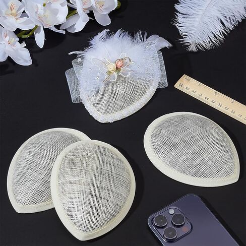 FINGERINSPIRE 4 PCS Sinamay Hat Fascinator Base 5.1x4.1Inch Linen Hat Fascinator Millinery Base Floral White Teardrop Sinamay Hat Base Cocktail Hat Making Base for DIY Craft Millinery Making Material in Kuwait