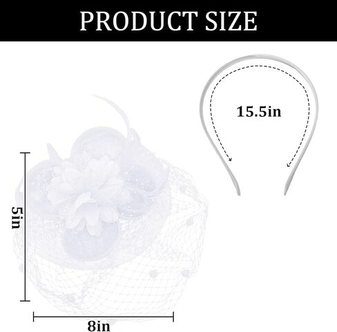 White Fascinator Hat with Veil 2-in-1 Tea Party Headband & Hair Clip, Elegant Flower Feather Mesh Fascinator for Women,Wedding, Church & Forma in Saudi Arabia