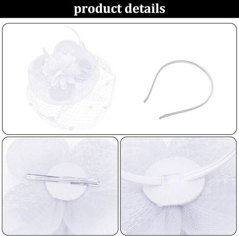 White Fascinator Hat with Veil 2-in-1 Tea Party Headband & Hair Clip, Elegant Flower Feather Mesh Fascinator for Women,Wedding, Church & Forma in Saudi Arabia