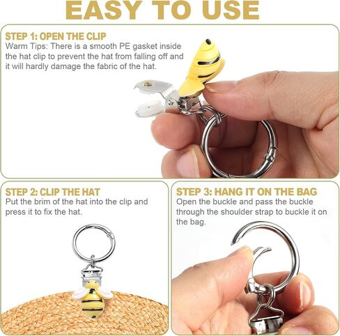 Gosknor 2pcs Hat Holder for Travel on Bag, Cute Bee Shape Hat Clips Resin and Zinc Alloy Fastener Clips for Backpacks Wallets Luggage Practical Travel Accessories (Yellow) in Kuwait