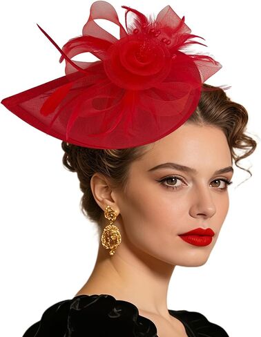Women Vintage Fascinator Hat Flower Feather Mesh Headband Clip Pillbox Headwear for Wedding Tea Party in Saudi Arabia