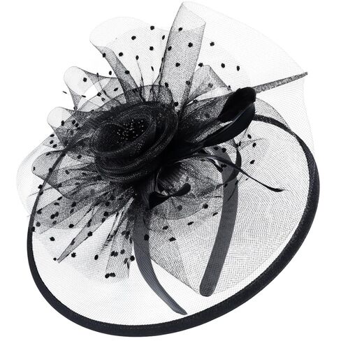 Needzo White Fascinator للنساء، ديربي، الكنيسة، وإكسسوارات حفلات الشاي، شبكة مع ريش، عصابة رأس أو مشبك شعر، مقاس واحد (أبيض) in Kuwait