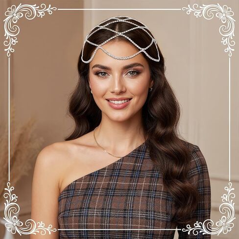 Rhinestone Mesh Headpiece Cap, Roaring 1920s Silver Crystal Chainmail Head Chain Vintage Flapper Headpiece Accessories for Women Girls (Silver) in Kuwait