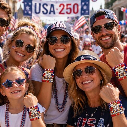 250th Anniversary USA Bracelets Bulk,4th of July Independence Day Jewelry Accessories,Patriotic Clay Beaded Stretch Bracelets for Women in Saudi Arabia