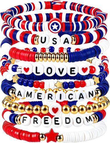 9 Pcs 4th of July Bracelets,250 Anniversary Usa Party Accessories for Women Outfits Shirt,Ideal Friendship Bracelets Gift in Saudi Arabia