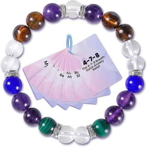 Healing Crystal Bracelets for Women & Men, 7 Chakra Bracelet, Evil Eye & Triple Protection Styles, Natural Stone Bead Jewelry with Mindful Breathing Cards for Yoga, Meditation & Gift in Saudi Arabia