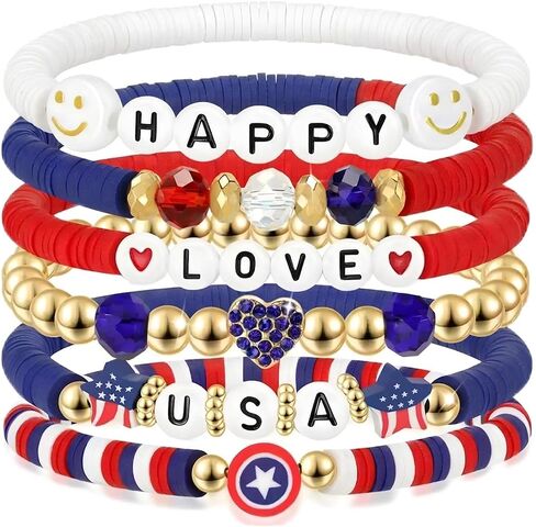 4th of July Accessories for Women Men - American Flag Red White Blue Beaded Stretch Bracelet Patriotic Jewelry for Independence Day Gifts in Saudi Arabia