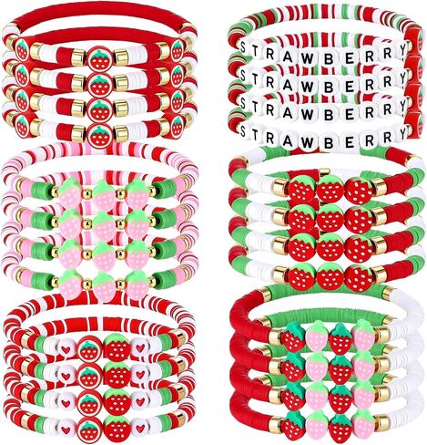 Landical 24pcs Strawberry Beaded Stretch Bracelets Bulk for Women Friendship Heishi Bracelets for Strawberry Party Favors Fruit Themed Party Supplies in Kuwait