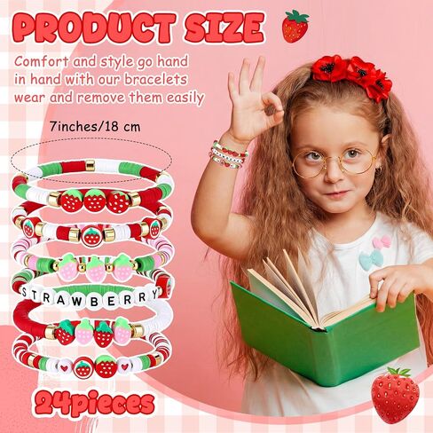 Landical 24pcs Strawberry Beaded Stretch Bracelets Bulk for Women Friendship Heishi Bracelets for Strawberry Party Favors Fruit Themed Party Supplies in Kuwait