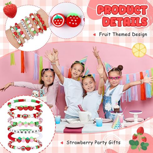 Landical 24pcs Strawberry Beaded Stretch Bracelets Bulk for Women Friendship Heishi Bracelets for Strawberry Party Favors Fruit Themed Party Supplies in Kuwait