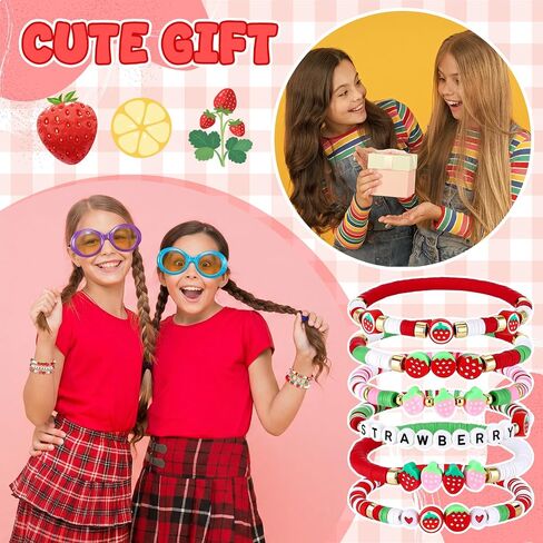 Landical 24pcs Strawberry Beaded Stretch Bracelets Bulk for Women Friendship Heishi Bracelets for Strawberry Party Favors Fruit Themed Party Supplies in Kuwait