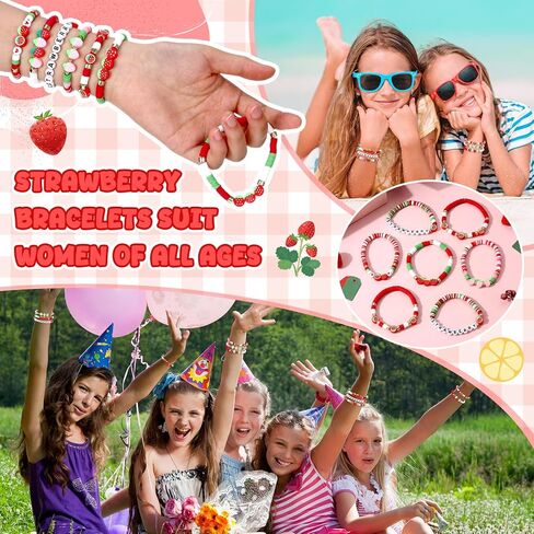 Landical 24pcs Strawberry Beaded Stretch Bracelets Bulk for Women Friendship Heishi Bracelets for Strawberry Party Favors Fruit Themed Party Supplies in Kuwait