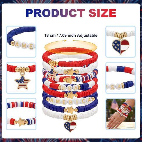 4th of July Friendship Bracelets for Women, 250th Anniversary USA Patriotic Jewelry, Red White and Blue Clay Beaded Stackable Outfits Accessories in Kuwait