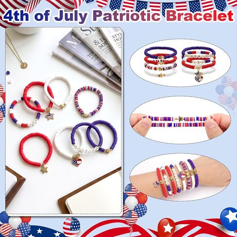 4th of July Friendship Bracelets for Women, 250th Anniversary USA Patriotic Jewelry, Red White and Blue Clay Beaded Stackable Outfits Accessories in Kuwait