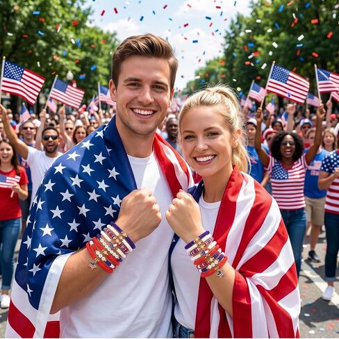4th of July Friendship Bracelets for Women, 250th Anniversary USA Patriotic Jewelry, Red White and Blue Clay Beaded Stackable Outfits Accessories in Kuwait
