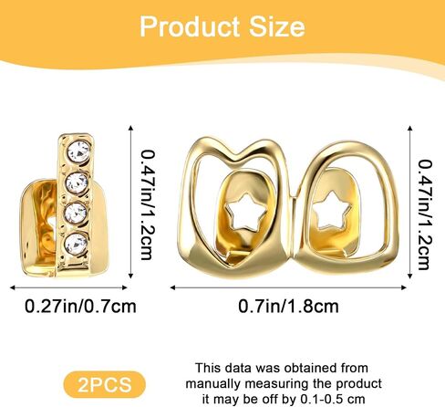 2 Pcs Rhinestone Gold Grills Heart Hollow Teeth Grills Golden Dental Caps for Men Women Hip Hop Rapper Outfits Costume Accessory Halloween Party Top Bottom Removable in Kuwait