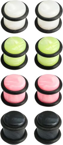 Acrylic Black/White/Pink/Green 4 Pairs Ear Solid Plugs with O-Ring Stretching Set Hypoallergenic Gauges Expanders Hard Plug Kit Plastic Body Piercing Jewelry Tuneles De Oreja Para Hombre Men Women in Saudi Arabia