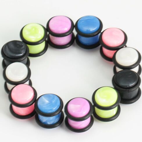 Acrylic Black/White/Pink/Green 4 Pairs Ear Solid Plugs with O-Ring Stretching Set Hypoallergenic Gauges Expanders Hard Plug Kit Plastic Body Piercing Jewelry Tuneles De Oreja Para Hombre Men Women in Saudi Arabia