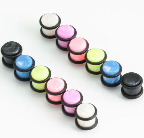 Acrylic Black/White/Pink/Green 4 Pairs Ear Solid Plugs with O-Ring Stretching Set Hypoallergenic Gauges Expanders Hard Plug Kit Plastic Body Piercing Jewelry Tuneles De Oreja Para Hombre Men Women in Saudi Arabia