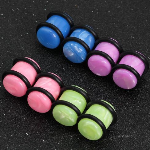 Acrylic Black/White/Pink/Green 4 Pairs Ear Solid Plugs with O-Ring Stretching Set Hypoallergenic Gauges Expanders Hard Plug Kit Plastic Body Piercing Jewelry Tuneles De Oreja Para Hombre Men Women in Saudi Arabia