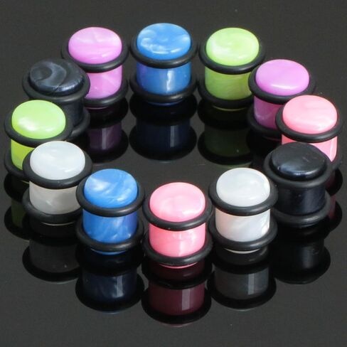 Acrylic Black/White/Pink/Green 4 Pairs Ear Solid Plugs with O-Ring Stretching Set Hypoallergenic Gauges Expanders Hard Plug Kit Plastic Body Piercing Jewelry Tuneles De Oreja Para Hombre Men Women in Saudi Arabia