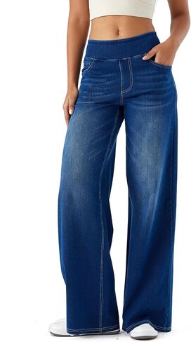 Denim Wide Leg Pants for Women,High Waisted and Slimming,Straight Tube,Loose fit,High Elasticity Jeans with Pockets in Kuwait
