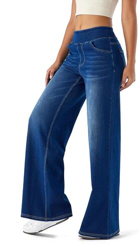 Denim Wide Leg Pants for Women,High Waisted and Slimming,Straight Tube,Loose fit,High Elasticity Jeans with Pockets in Kuwait