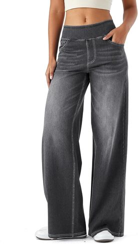 Denim Wide Leg Pants for Women,High Waisted and Slimming,Straight Tube,Loose fit,High Elasticity Jeans with Pockets in Kuwait