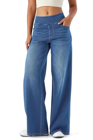 Denim Wide Leg Pants for Women,High Waisted and Slimming,Straight Tube,Loose fit,High Elasticity Jeans with Pockets in Kuwait