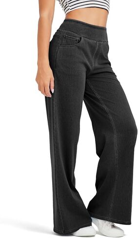 Denim Wide Leg Pants for Women,High Waisted and Slimming,Straight Tube,Loose fit,High Elasticity Jeans with Pockets in Kuwait