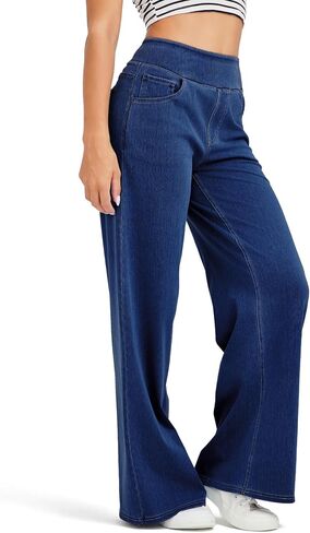 Denim Wide Leg Pants for Women,High Waisted and Slimming,Straight Tube,Loose fit,High Elasticity Jeans with Pockets in Kuwait