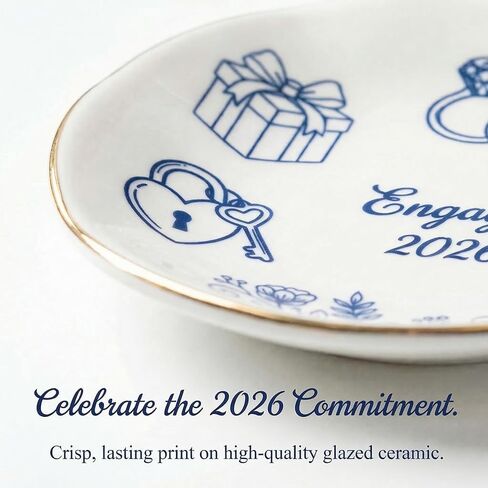 CHOIEO Mrs Ring Dish Jewelry Dish, Bride Mrs Est 2026 Wifey Engaged Trinket Tray, Ceramic Ring Holder Jewelry Tray with Blue Floral Design, Something Blue Bridal Shower Engagement (Engaged 2026) in Kuwait