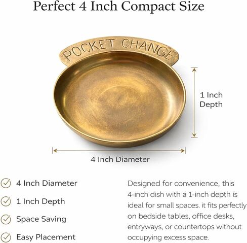 Gold Pocket Change Coin Dish Jewelry Tray Vintage Trinket Dish Solid Brass Candle Piller Holder Retro Design for Rings, Earrings Perfect for Housewarming, Wedding, Friends, Wife, Dad in Saudi Arabia