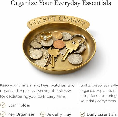 Gold Pocket Change Coin Dish Jewelry Tray Vintage Trinket Dish Solid Brass Candle Piller Holder Retro Design for Rings, Earrings Perfect for Housewarming, Wedding, Friends, Wife, Dad in Saudi Arabia