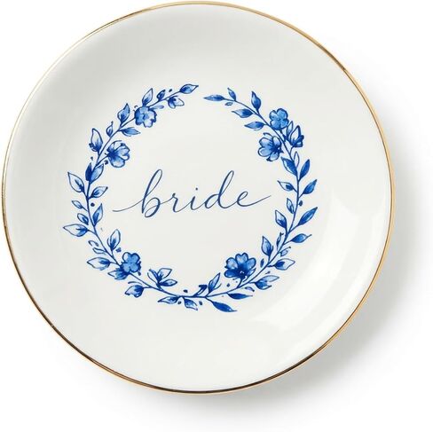 CHOIEO Mrs Ring Dish Jewelry Dish, Bride Mrs Est 2026 Wifey Engaged Trinket Tray, Ceramic Ring Holder Jewelry Tray with Blue Floral Design, Something Blue Bridal Shower Engagement (Engaged 2026) in Kuwait