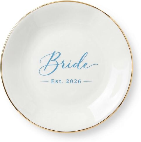 CHOIEO Mrs Ring Dish Jewelry Dish, Bride Mrs Est 2026 Wifey Engaged Trinket Tray, Ceramic Ring Holder Jewelry Tray with Blue Floral Design, Something Blue Bridal Shower Engagement (Engaged 2026) in Kuwait