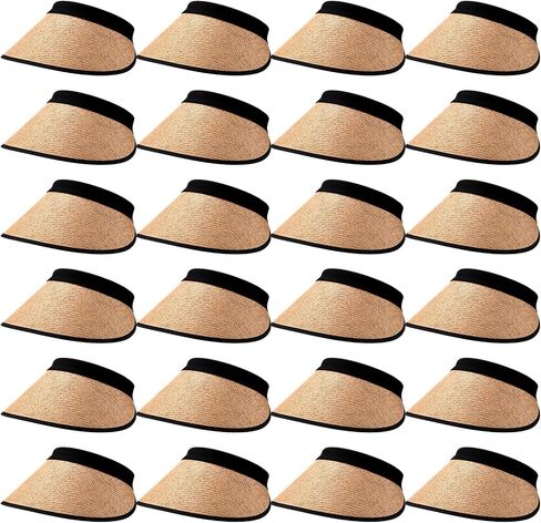 Twistover 24 Pcs Straw Sun Visor Hats for Women Summer Wide Brim Ponytail Beach Hats UV Protection Straw Visor Hat Adjustable Roll up Sun Hat Bulk Beach Caps for Women Summer Outdoor Sports Travel in Saudi Arabia