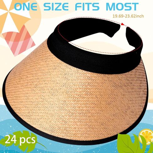 Twistover 24 Pcs Straw Sun Visor Hats for Women Summer Wide Brim Ponytail Beach Hats UV Protection Straw Visor Hat Adjustable Roll up Sun Hat Bulk Beach Caps for Women Summer Outdoor Sports Travel in Saudi Arabia