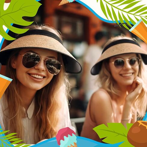 Twistover 24 Pcs Straw Sun Visor Hats for Women Summer Wide Brim Ponytail Beach Hats UV Protection Straw Visor Hat Adjustable Roll up Sun Hat Bulk Beach Caps for Women Summer Outdoor Sports Travel in Saudi Arabia