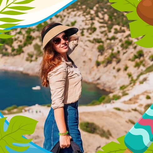 Twistover 24 Pcs Straw Sun Visor Hats for Women Summer Wide Brim Ponytail Beach Hats UV Protection Straw Visor Hat Adjustable Roll up Sun Hat Bulk Beach Caps for Women Summer Outdoor Sports Travel in Saudi Arabia