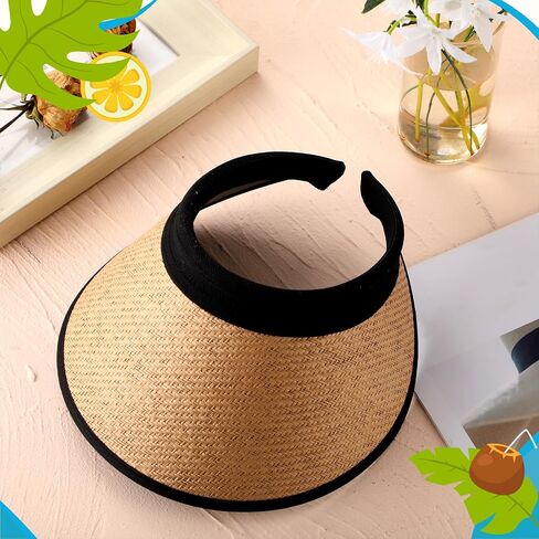 Twistover 24 Pcs Straw Sun Visor Hats for Women Summer Wide Brim Ponytail Beach Hats UV Protection Straw Visor Hat Adjustable Roll up Sun Hat Bulk Beach Caps for Women Summer Outdoor Sports Travel in Saudi Arabia